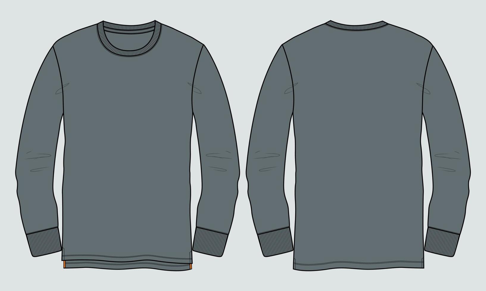 Long sleeve T shirt technical fashion flat sketch vector illustration template Front and back views.