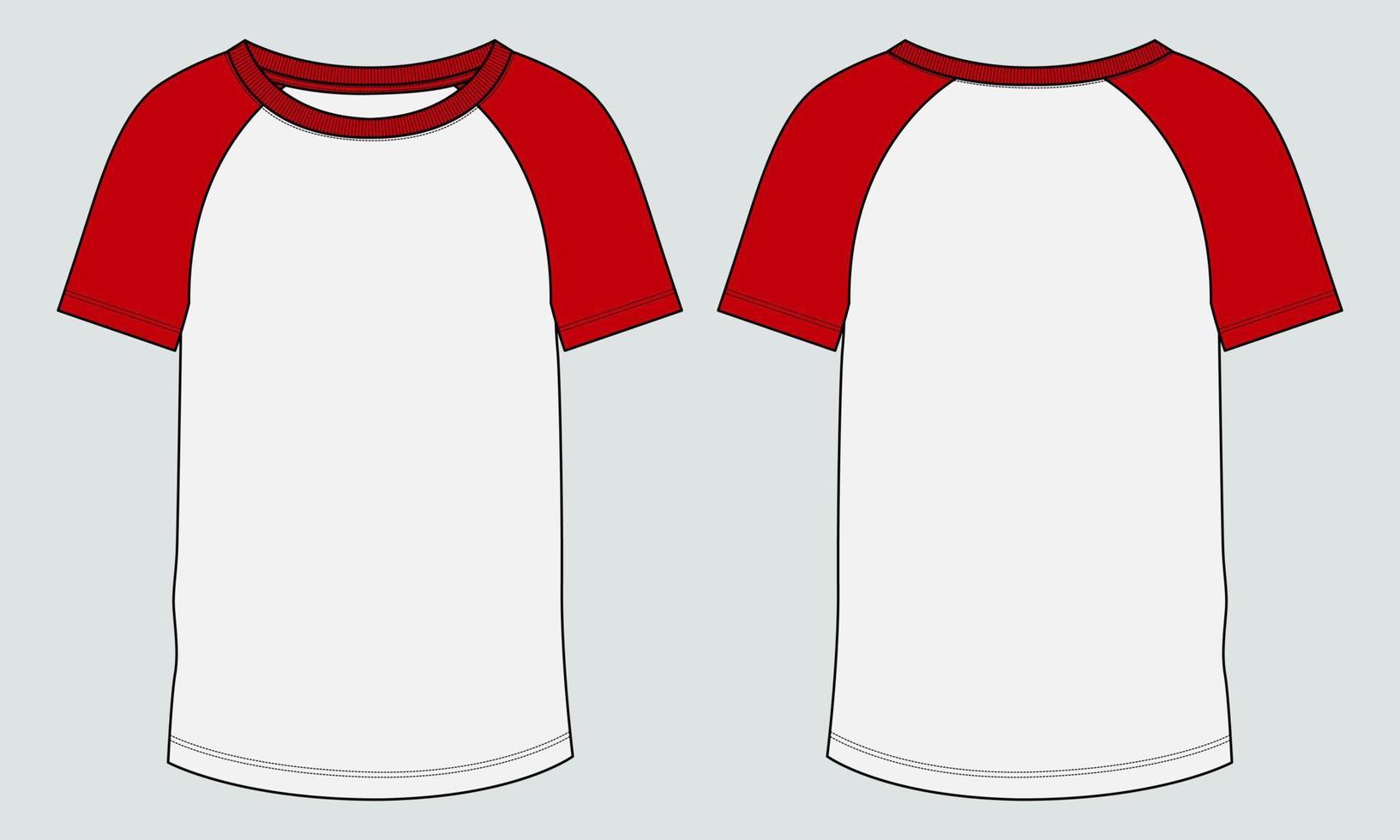 T shirt technical fashion flat sketch vector illustration template Front and back views.