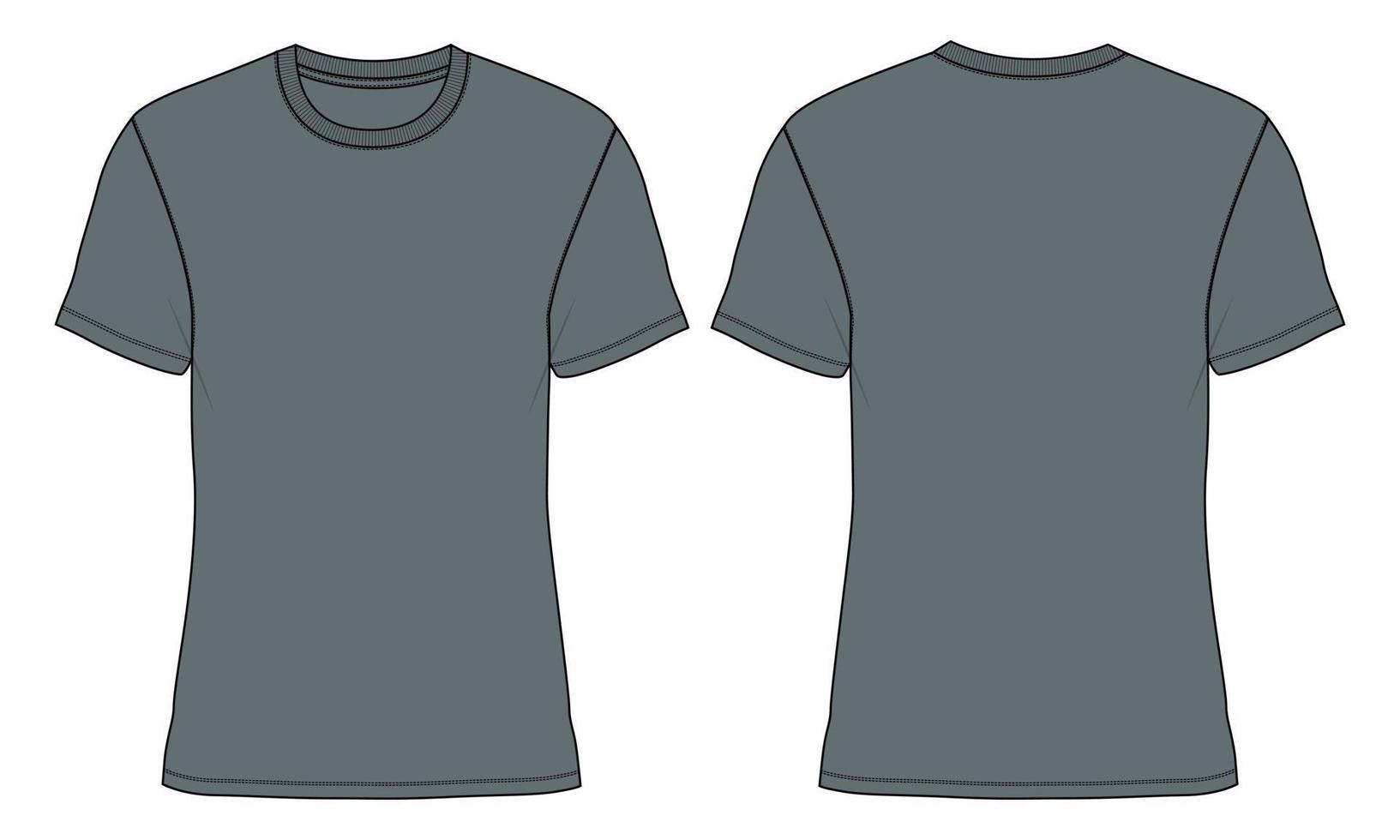 T shirt technical fashion flat sketch vector illustration template Front and back views.