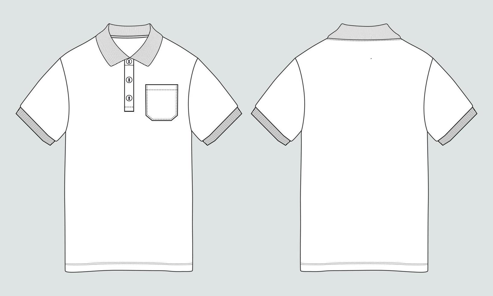 Short sleeve Polo shirt Overall technical fashion Drawing Flat sketch template front and back view. apparel dress design vector illustration mock up Polo tee