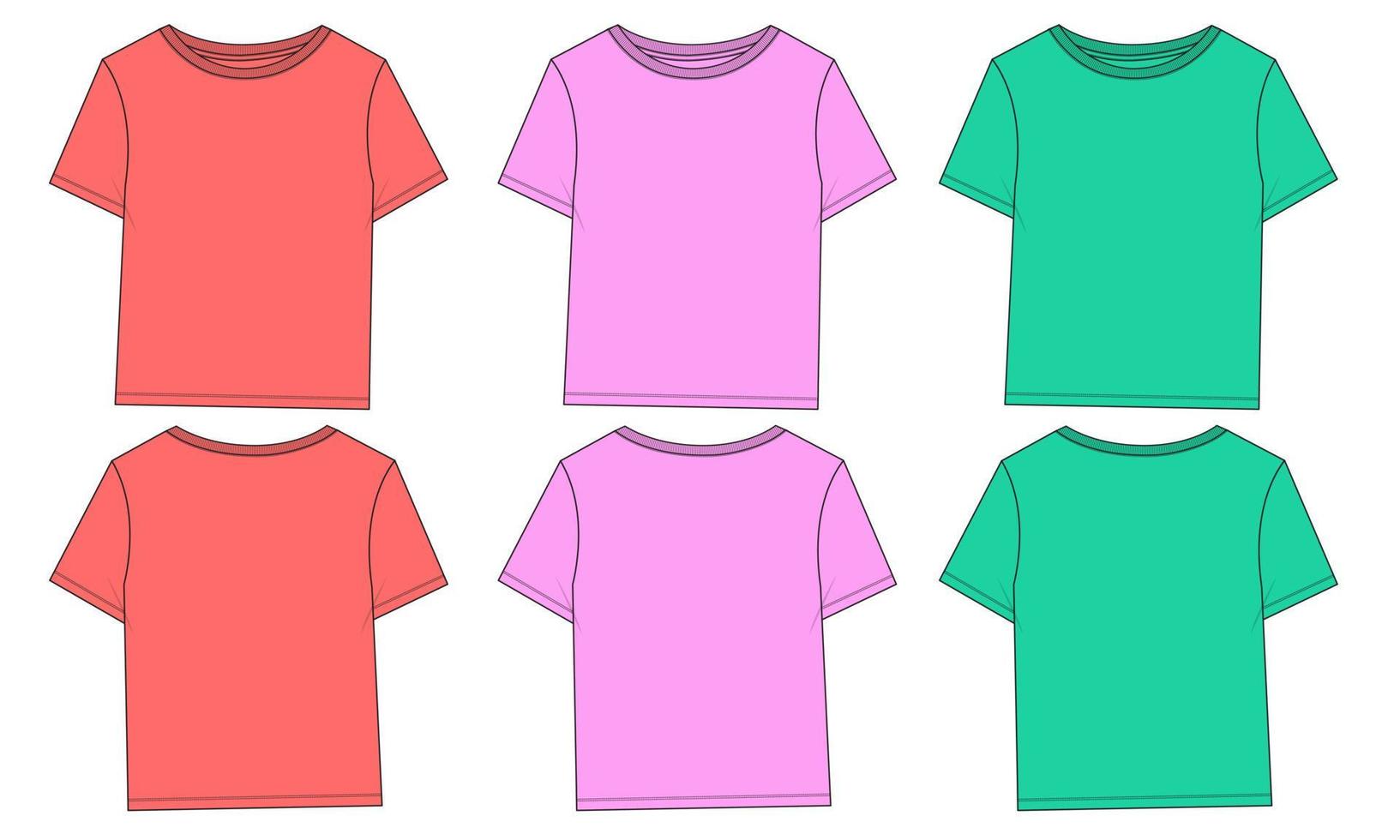 plantilla de ilustración de vector de boceto plano de moda técnica de camiseta tops para mujer.