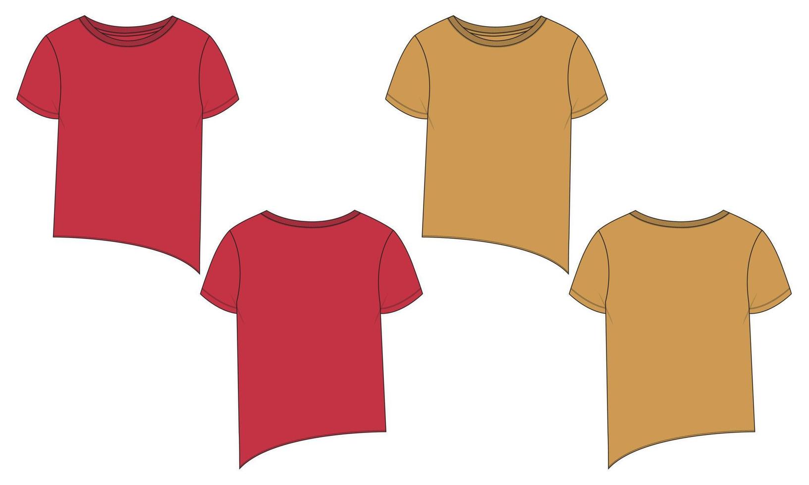 plantilla de ilustración de vector de boceto plano de moda técnica de camiseta tops para mujer.