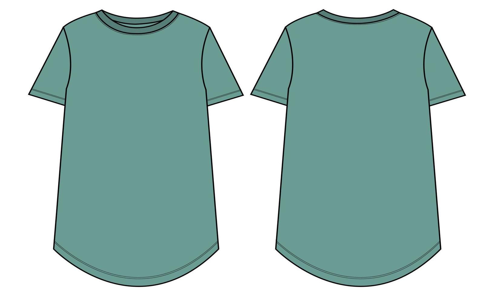 plantilla de ilustración de vector de boceto plano de moda técnica de camiseta tops para mujer.