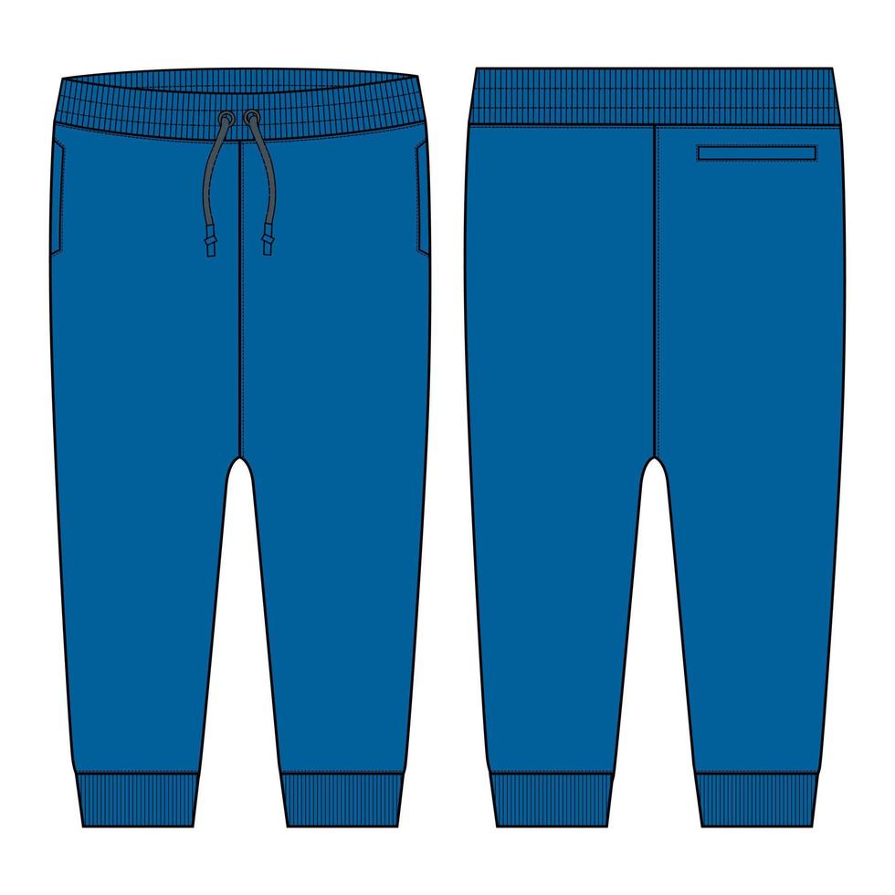 Fleece fabric Jogger Sweatpants overall technical fashion flat sketch vector illustration template front, back views.