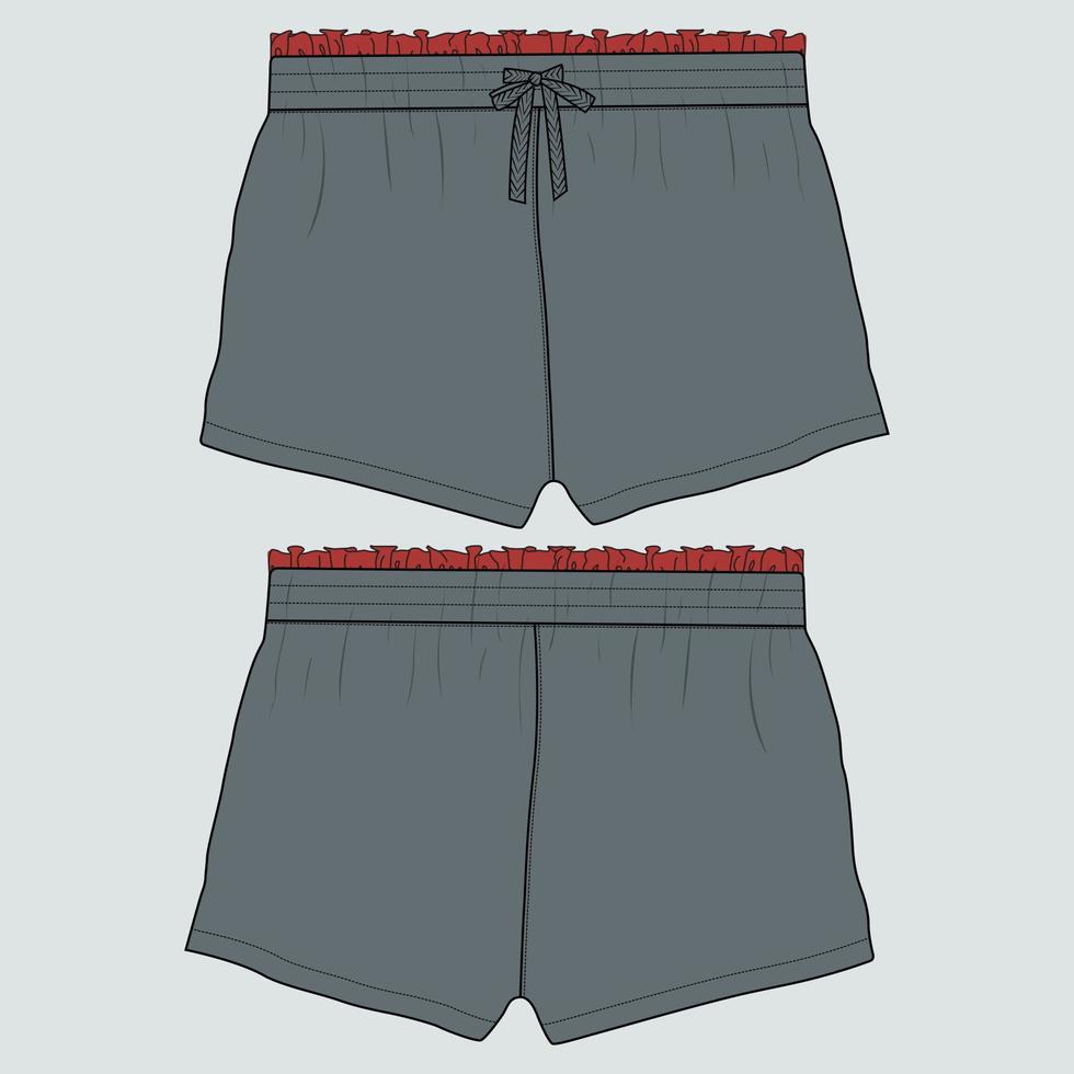 Sweat Shorts pant technical fashion flat sketch vector illustration template front and back views.