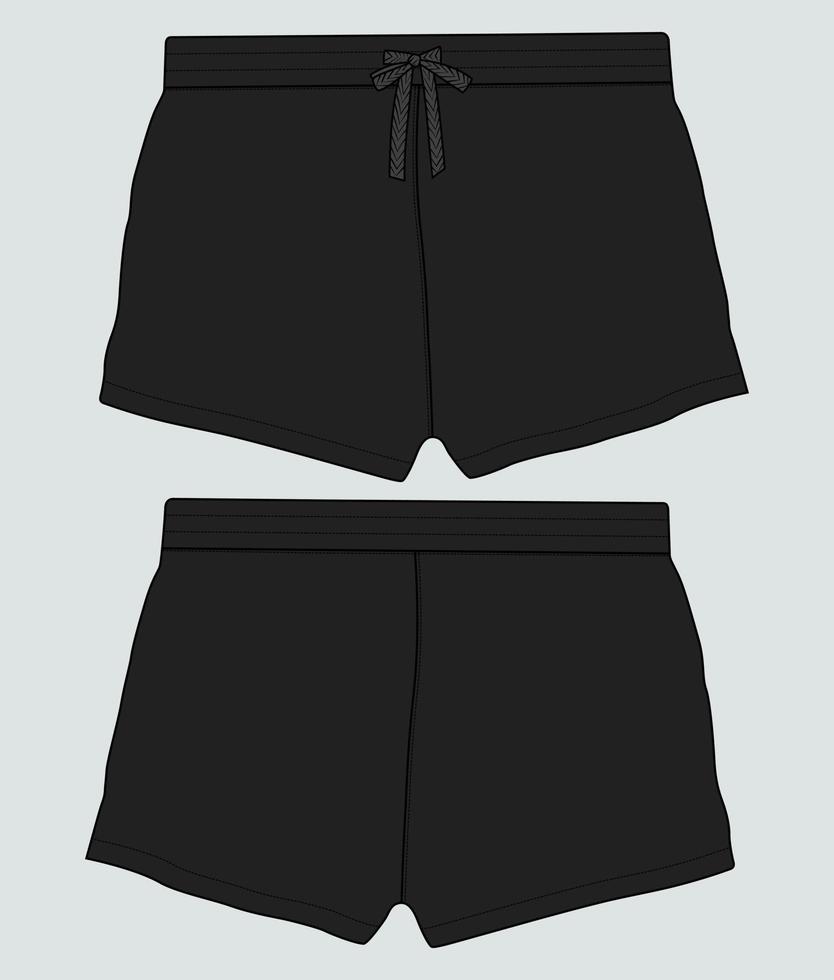 Sweat Shorts pant technical fashion flat sketch vector illustration template front and back views.