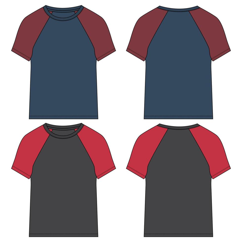 T shirt technical fashion flat sketch vector illustration template Front and back views.