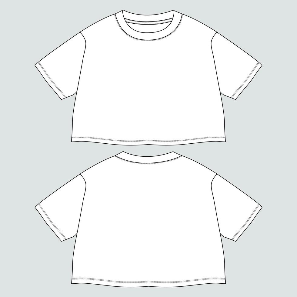 T shirt tops technical fashion flat sketch vector illustration template for womens.