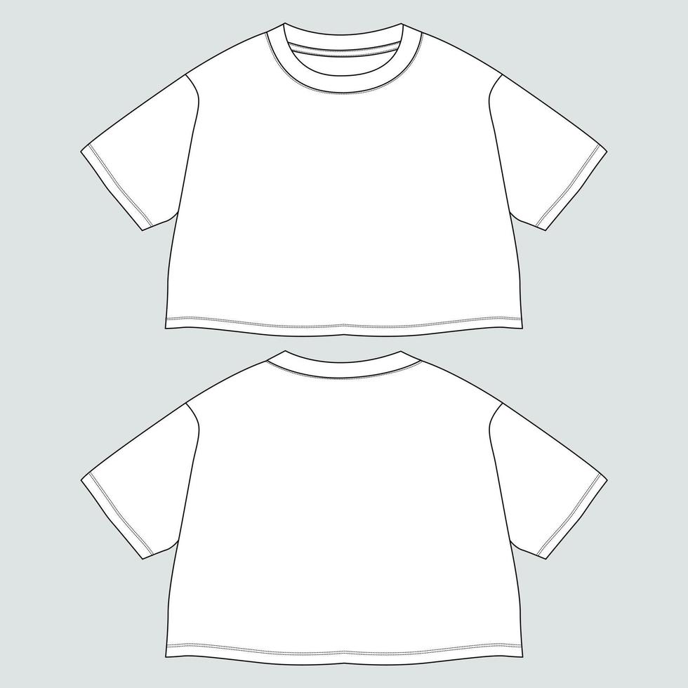 plantilla de ilustración de vector de boceto plano de moda técnica de camiseta tops para mujer.