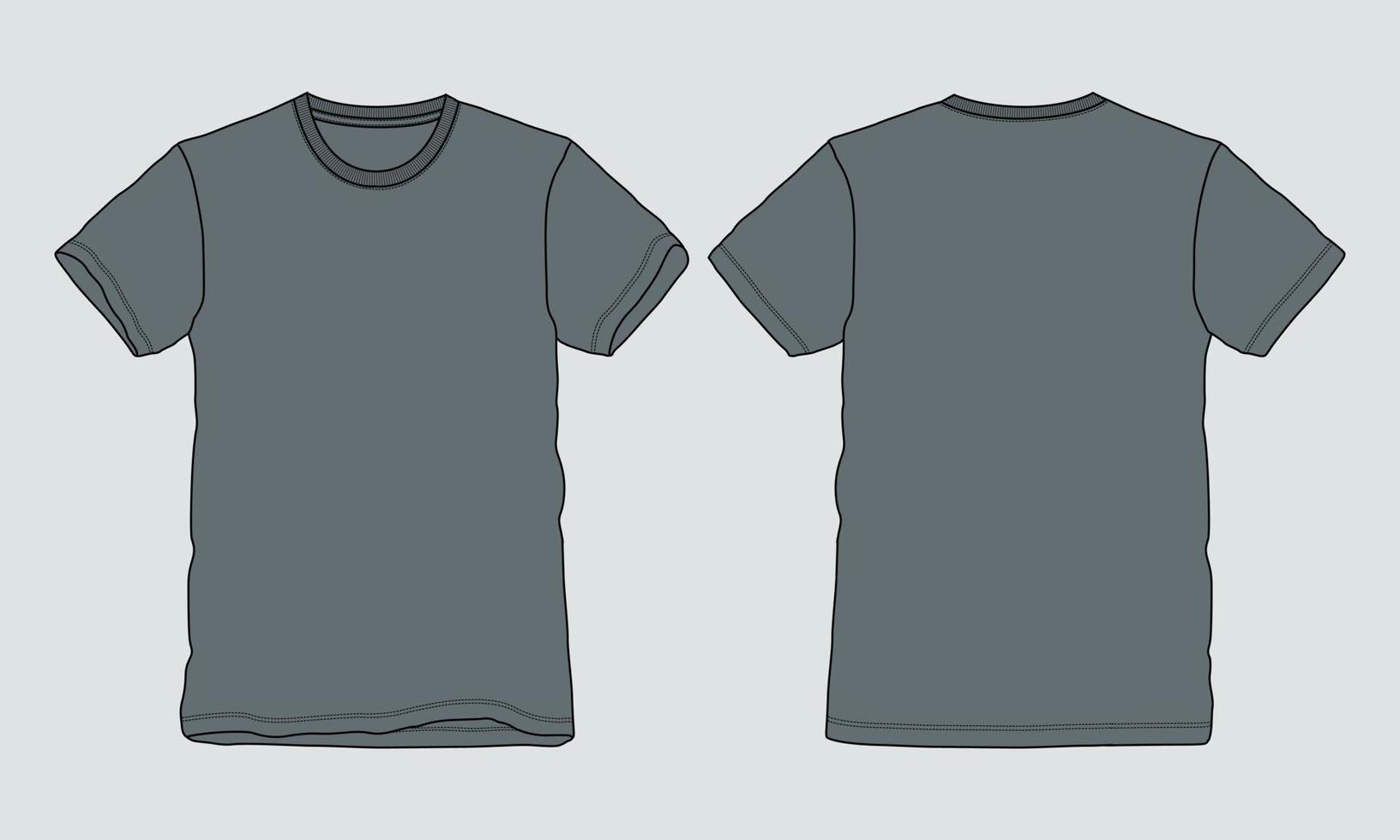 T shirt technical fashion flat sketch vector illustration template Front and back views.