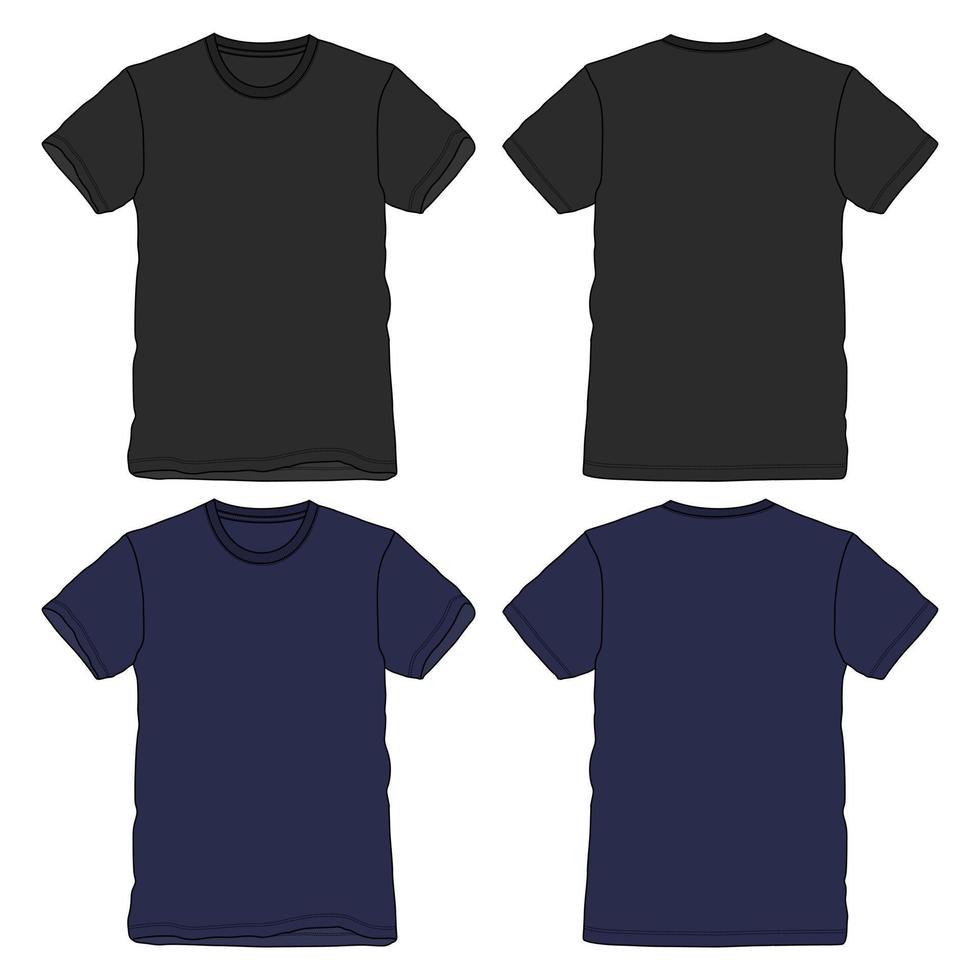 T shirt technical fashion flat sketch vector illustration template Front and back views.