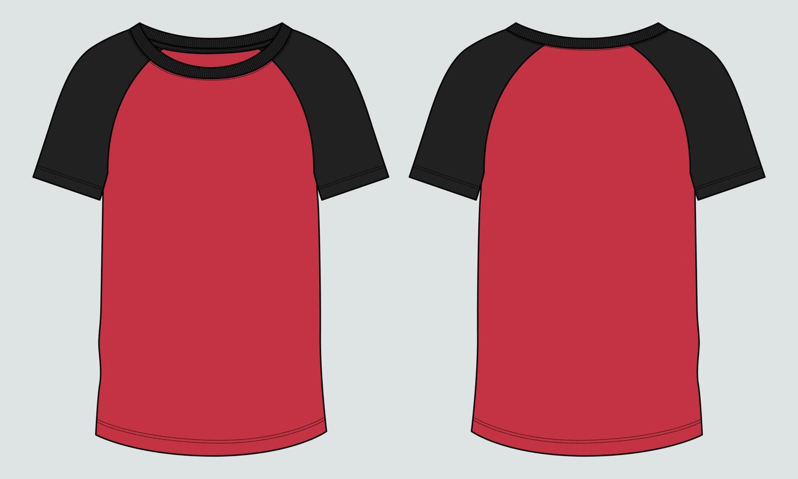 T shirt technical fashion flat sketch vector illustration template Front and back views.