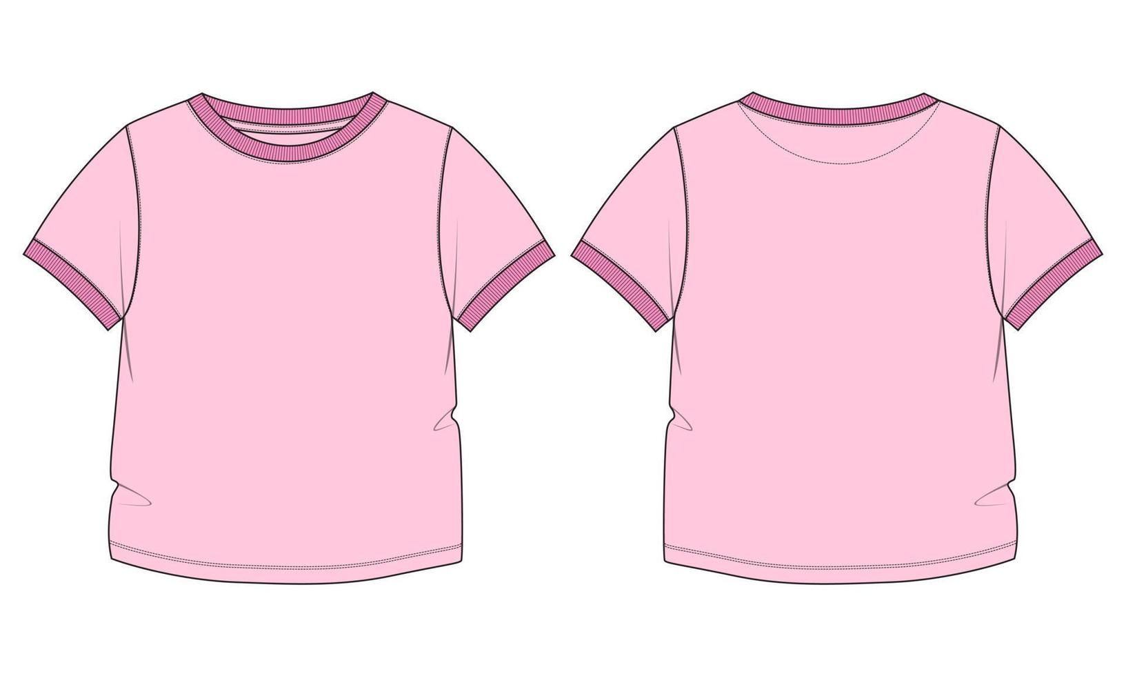 plantilla de dibujo plano de moda técnica general de camiseta básica. diseño de camiseta de manga corta plana en blanco para niños. vector