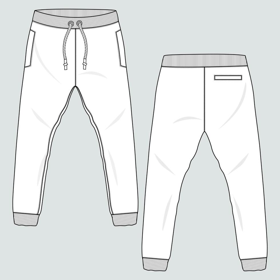 pantalones de chándal jogger de tela polar general técnica moda plano boceto vector ilustración plantilla frontal, vistas traseras.