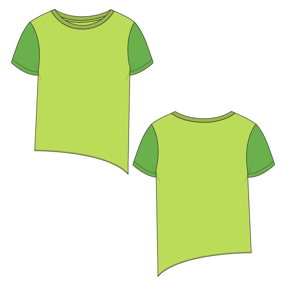 plantilla de ilustración de vector de boceto plano de moda técnica de camiseta tops para mujer.