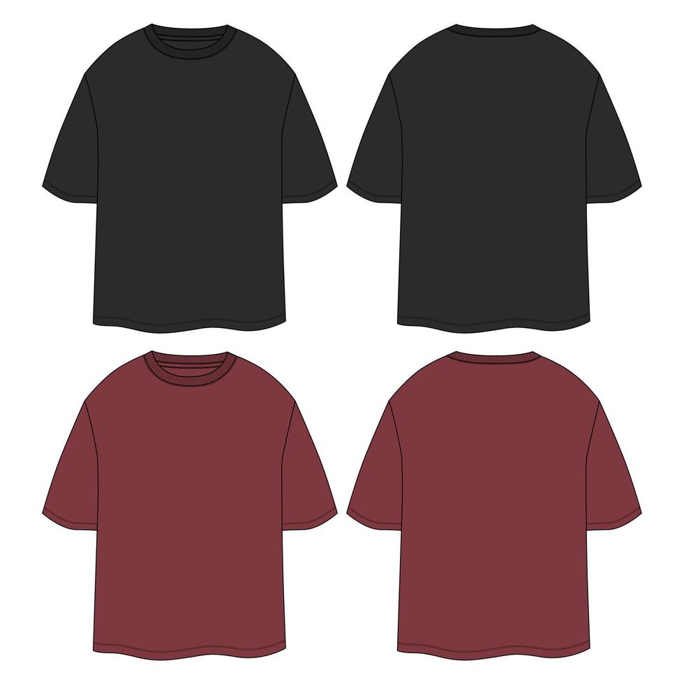 Oversize T shirt technical fashion flat sketch vector illustration template front and back views.