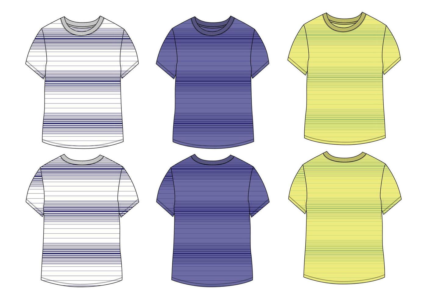 Short Sleeve T shirt All over Stripe technical Fashion flat sketch vector illustration template front and back views.