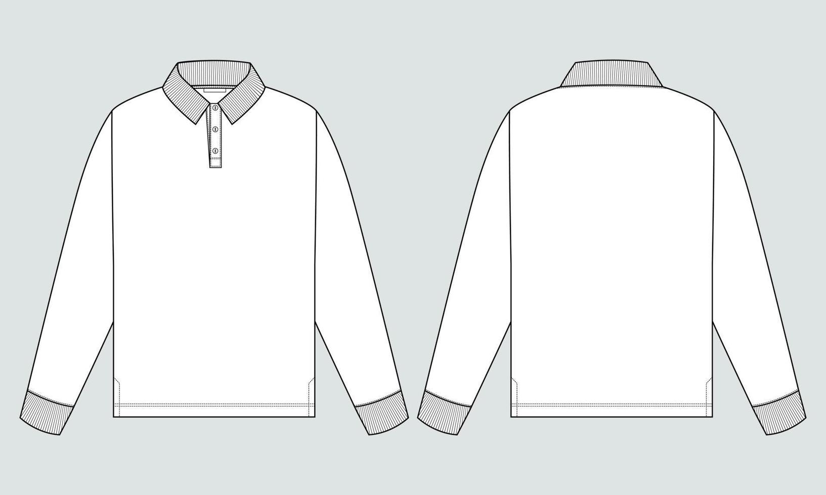 Long sleeve polo shirt technical fashion flat sketch vector illustration template Front and back views.