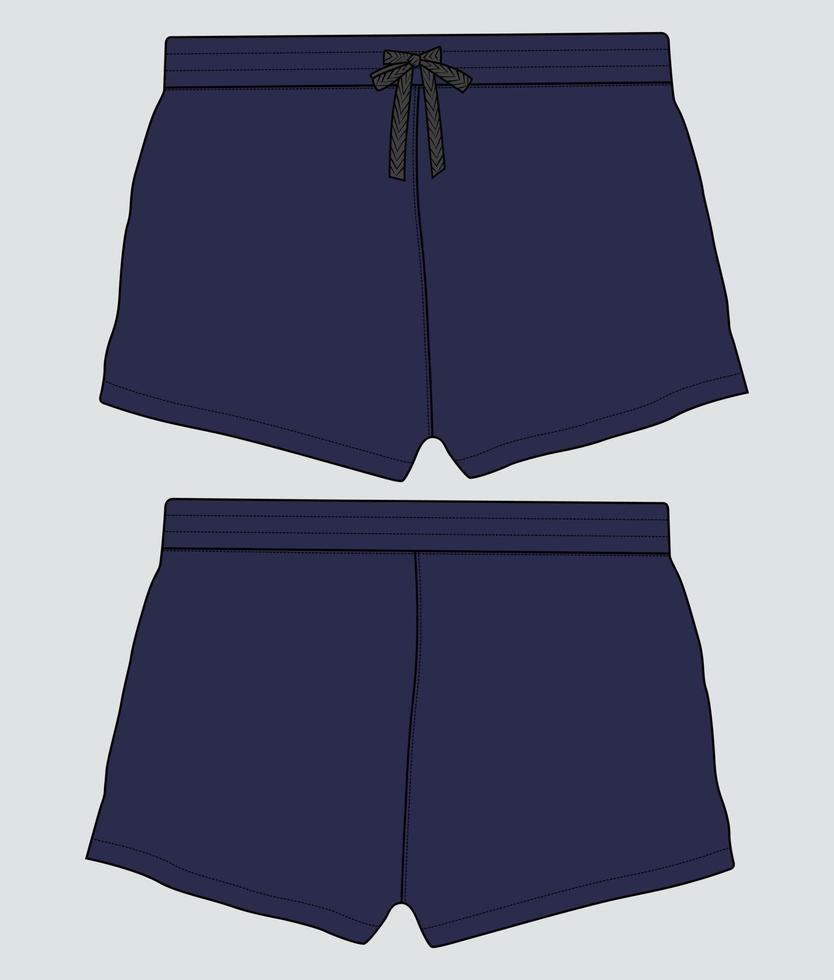 pantalones cortos de chándal pantalones de moda técnica dibujo plano vector ilustración plantilla vistas frontal y posterior.