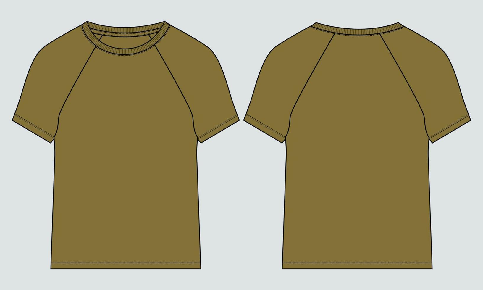 T shirt technical fashion flat sketch vector illustration template Front and back views.