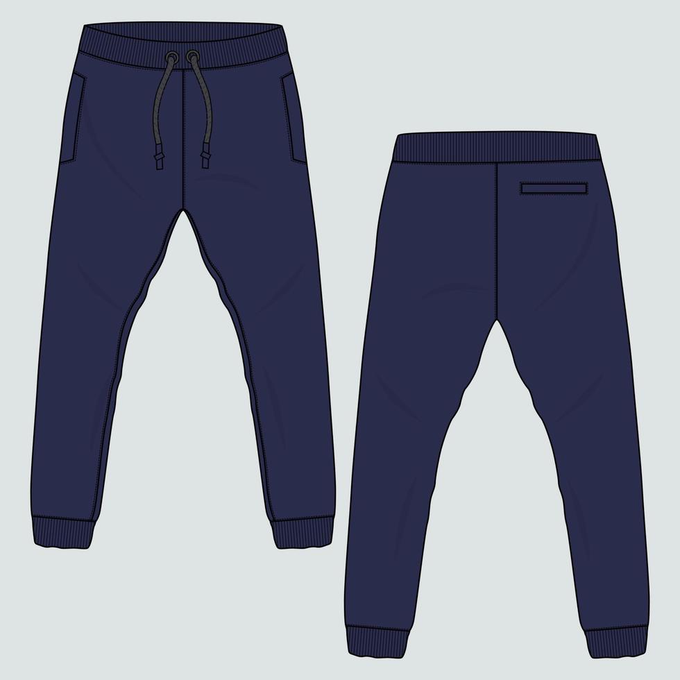 Fleece fabric Jogger Sweatpants overall technical fashion flat sketch vector illustration template front, back views.