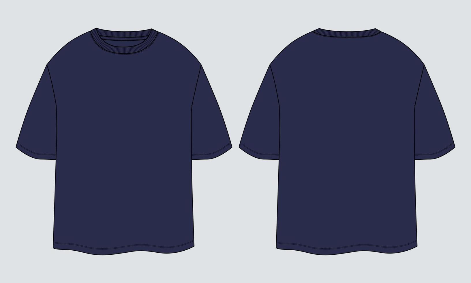 Oversize T shirt technical fashion flat sketch vector illustration template front and back views.