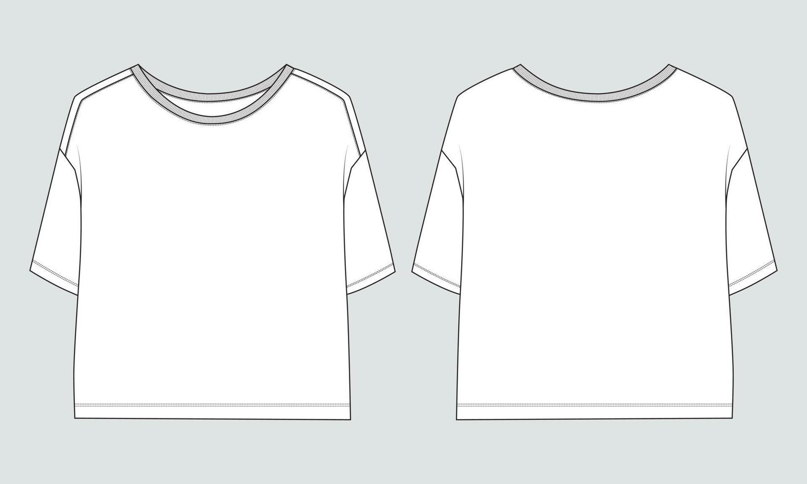 plantilla de ilustración de vector de boceto plano de moda técnica de camiseta tops para mujer.