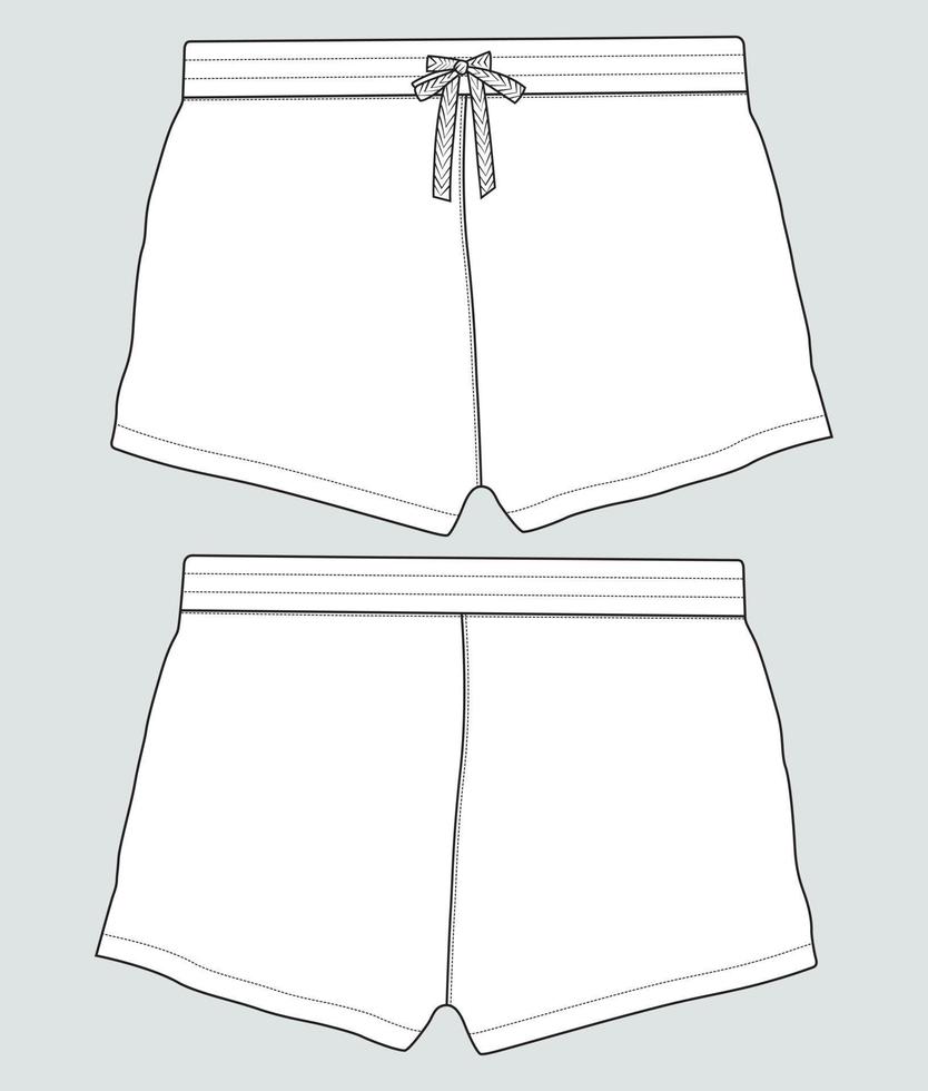 pantalones cortos de chándal pantalones de moda técnica dibujo plano vector ilustración plantilla vistas frontal y posterior.