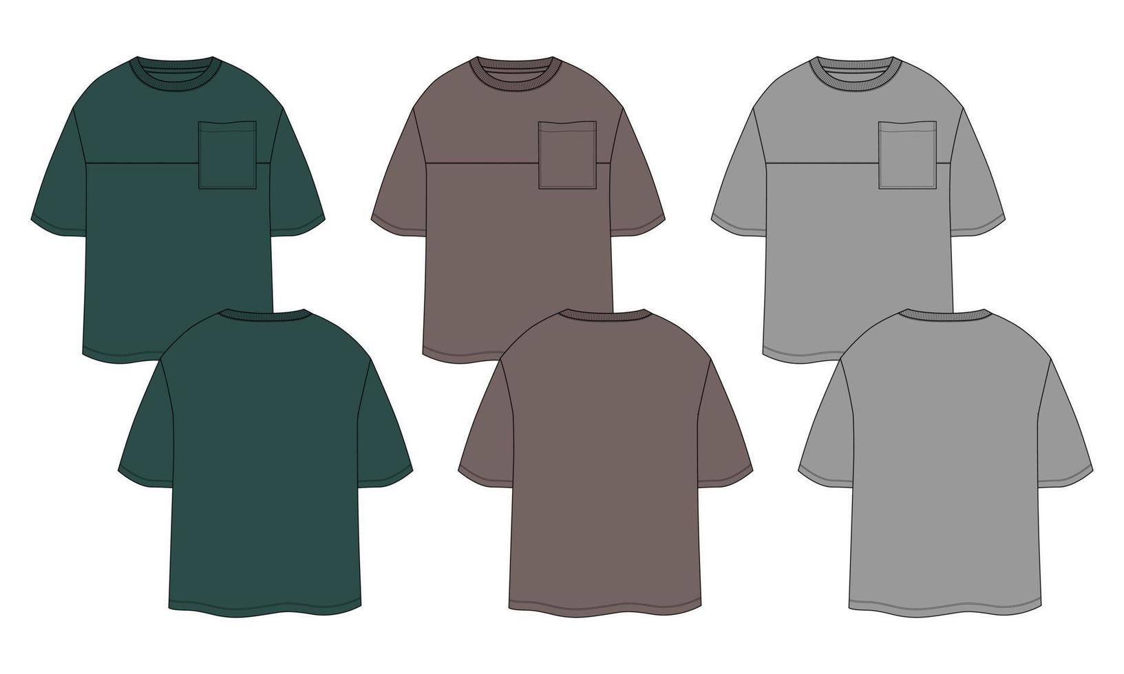 Oversize T shirt technical fashion flat sketch vector illustration template front and back views.