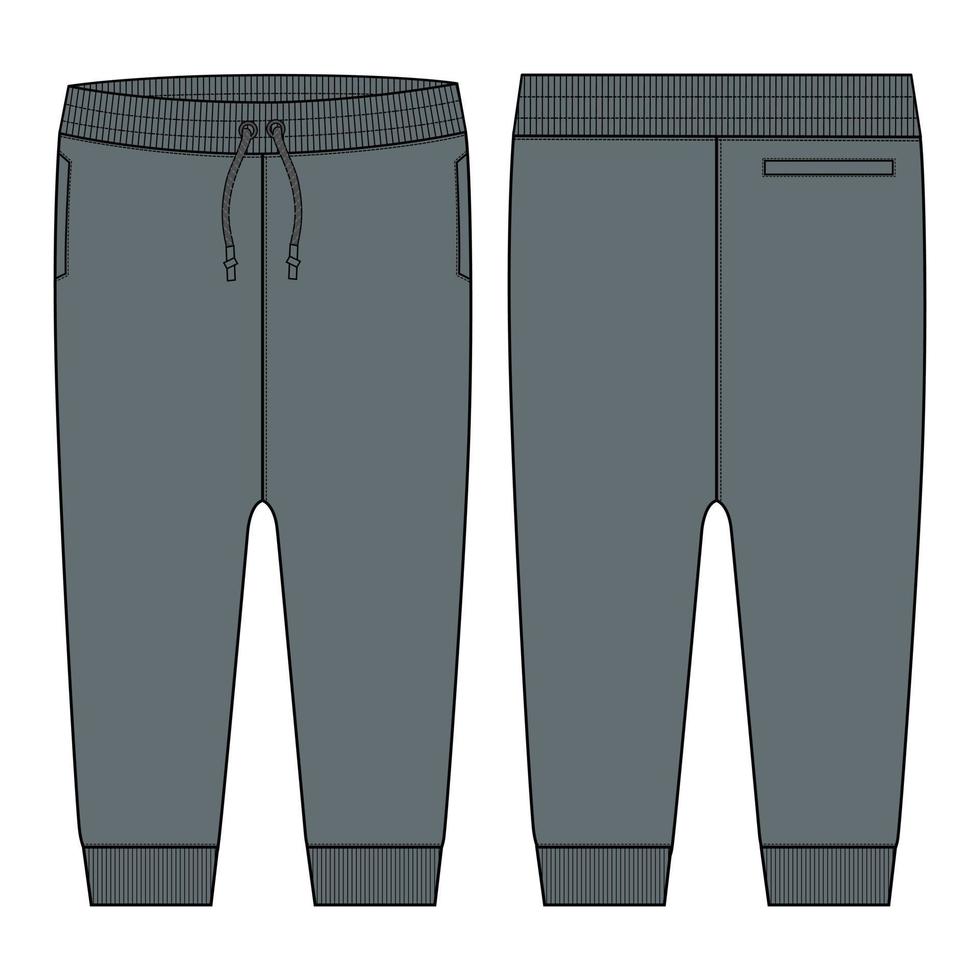 Fleece fabric Jogger Sweatpants overall technical fashion flat sketch vector illustration template front, back views.