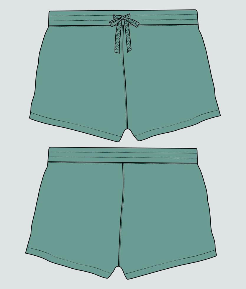 pantalones cortos de chándal pantalones de moda técnica dibujo plano vector ilustración plantilla vistas frontal y posterior.