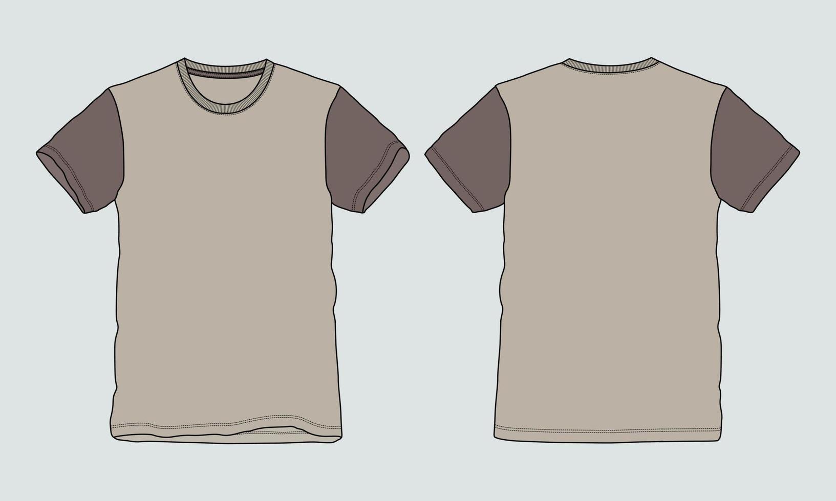 T shirt technical fashion flat sketch vector illustration template Front and back views.
