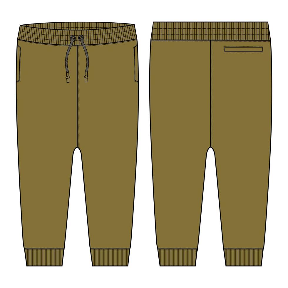 Fleece fabric Jogger Sweatpants overall technical fashion flat sketch vector illustration template front, back views.