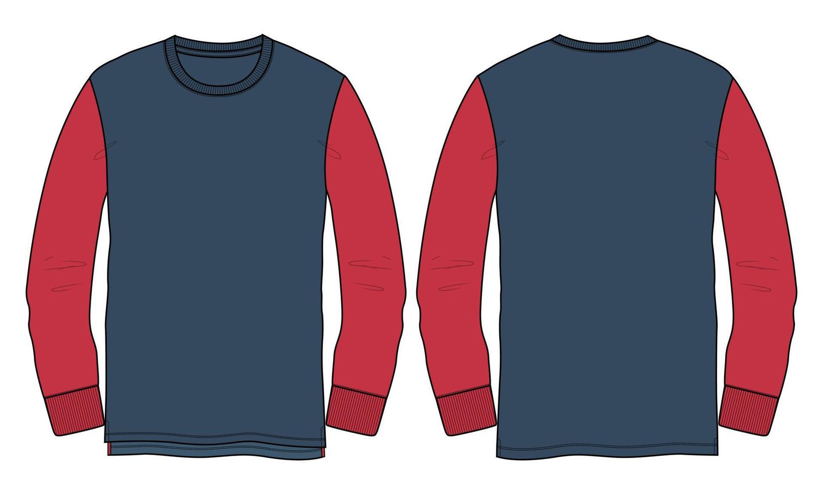 Long sleeve T shirt technical fashion flat sketch vector illustration template Front and back views.
