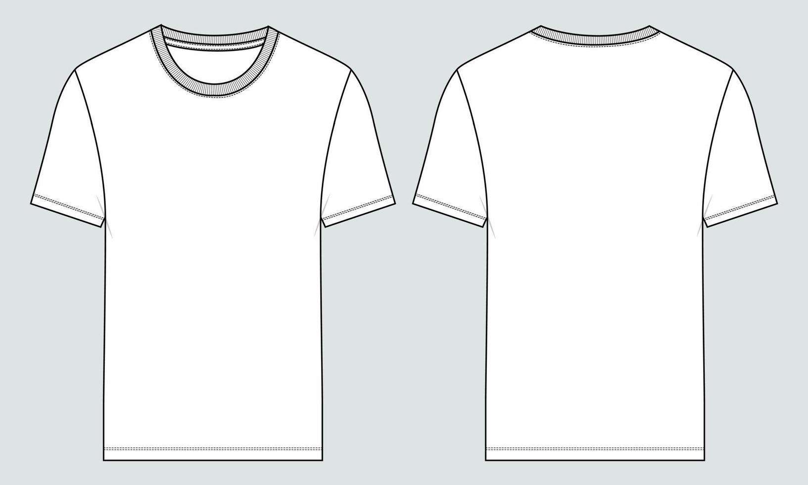 T shirt technical fashion flat sketch vector illustration template Front and back views.