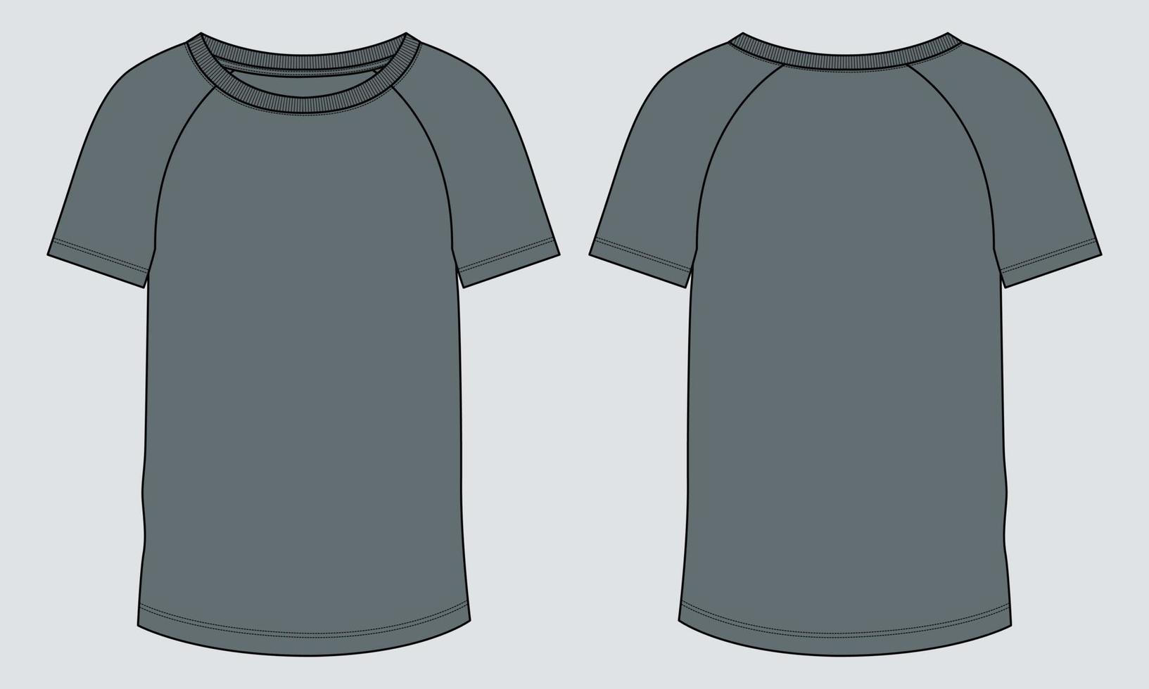 T shirt technical fashion flat sketch vector illustration template Front and back views.