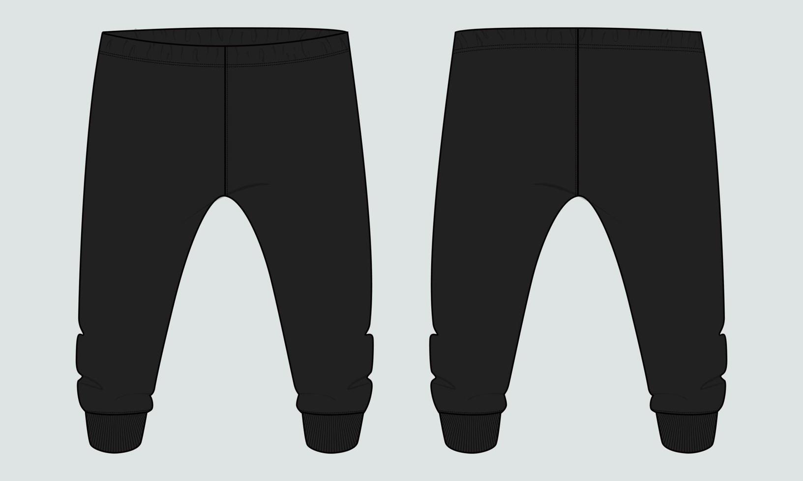 Fleece cotton jersey basic Sweat pant technical fashion flat sketch template front and back views. Apparel jogger pants vector illustration mock up for kids and boys.