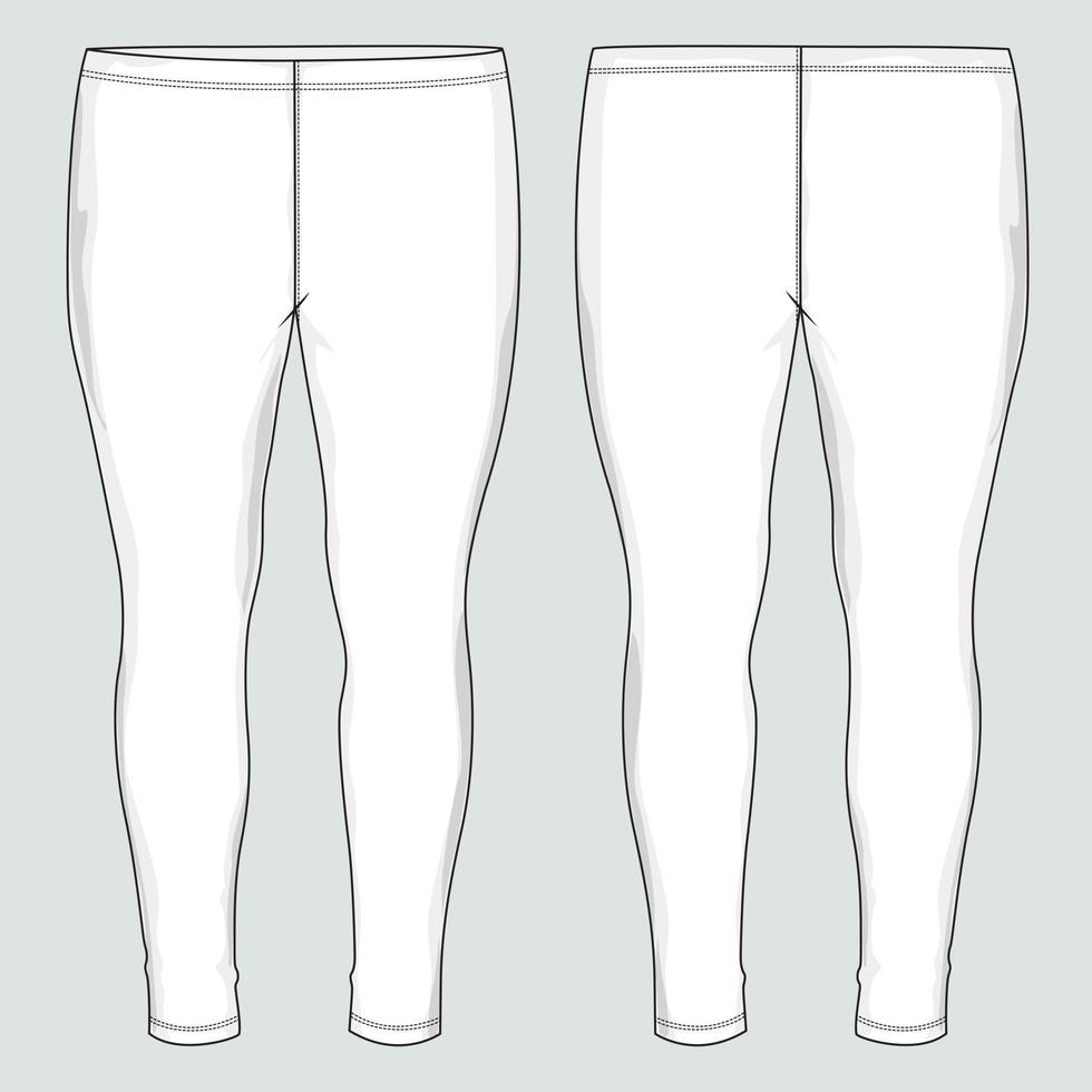 Slim fit Leggings pants fashion flat sketch vector illustration template front, back views.