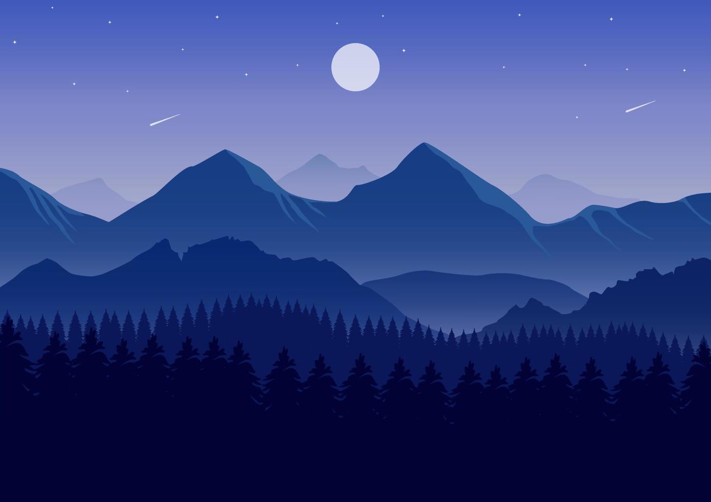 nature landscape vector illustration. Pine forest and mountain ...