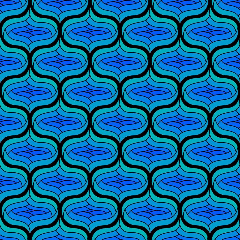 BLACK SEAMLESS ART DECO VECTOR BACKGROUND WITH LIGHT BLUE ABSTRACT ELEMENTS