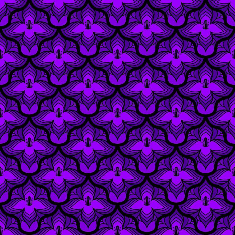 BLACK SEAMLESS VECTOR ART NOUVEAU BACKGROUND WITH LILAC FLOWERS