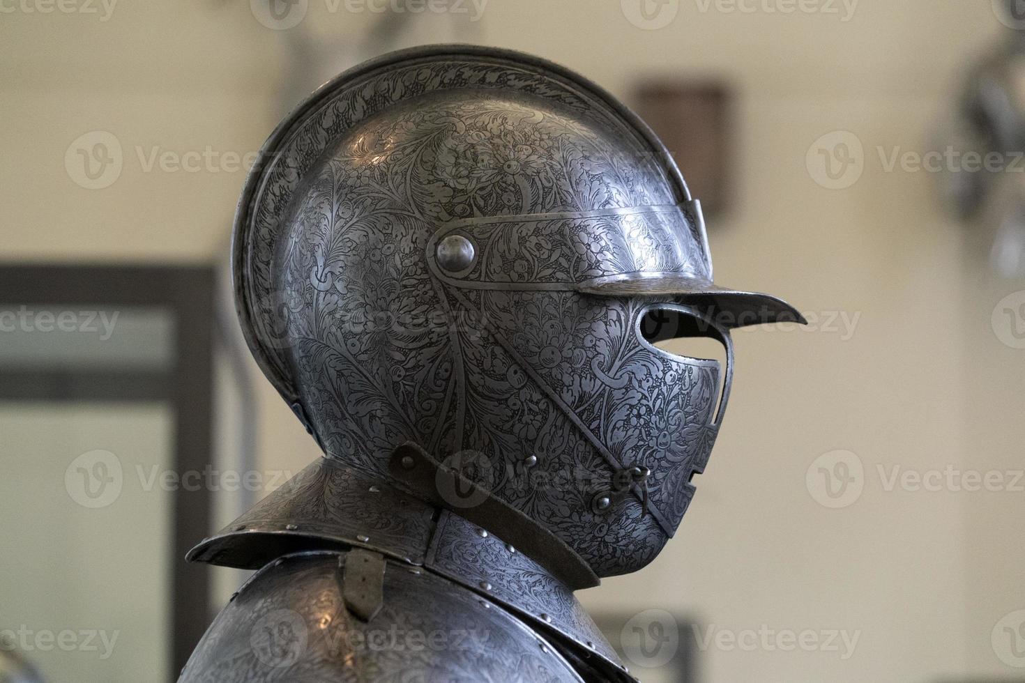 Medieval armor iron helmet detail photo