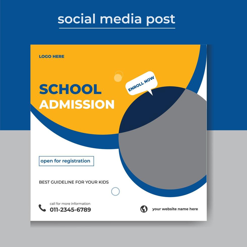 plantilla de banner de publicación de redes sociales de admisión a la escuela moderna vector gratis