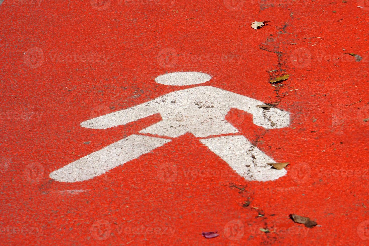 Pedestrian reserved way white on red photo