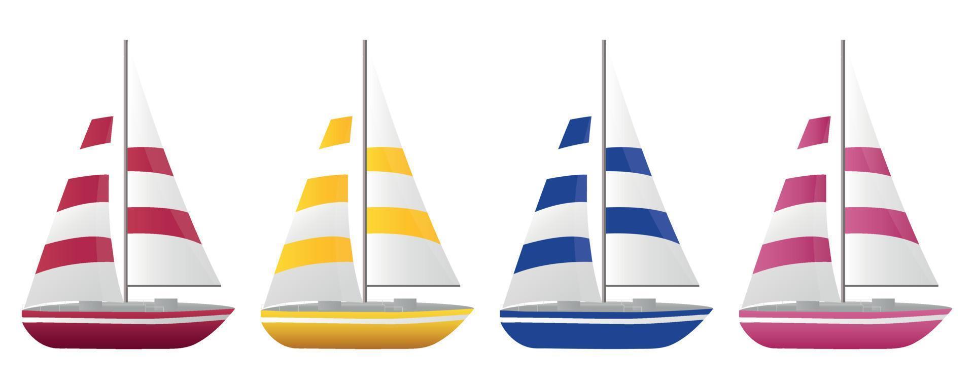 Cartoon travel boat, sailboat collection. Vector illustration.