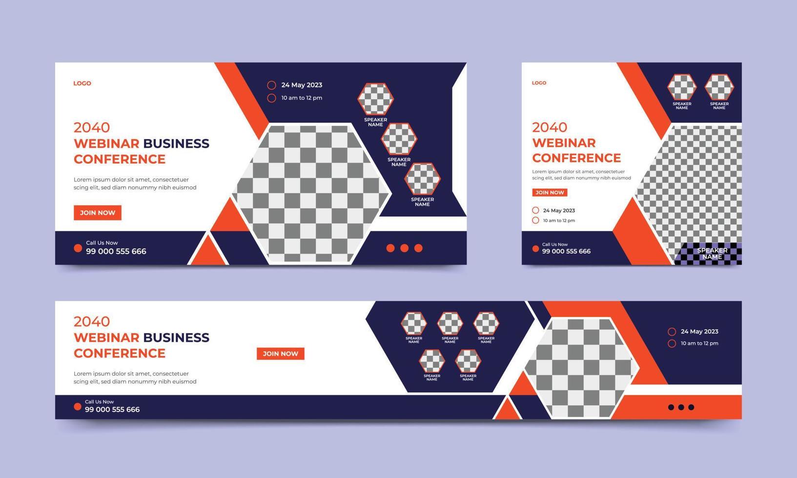 Webinar conference social media post template. Business conference live webinar banner invitation and web banner post template. vector