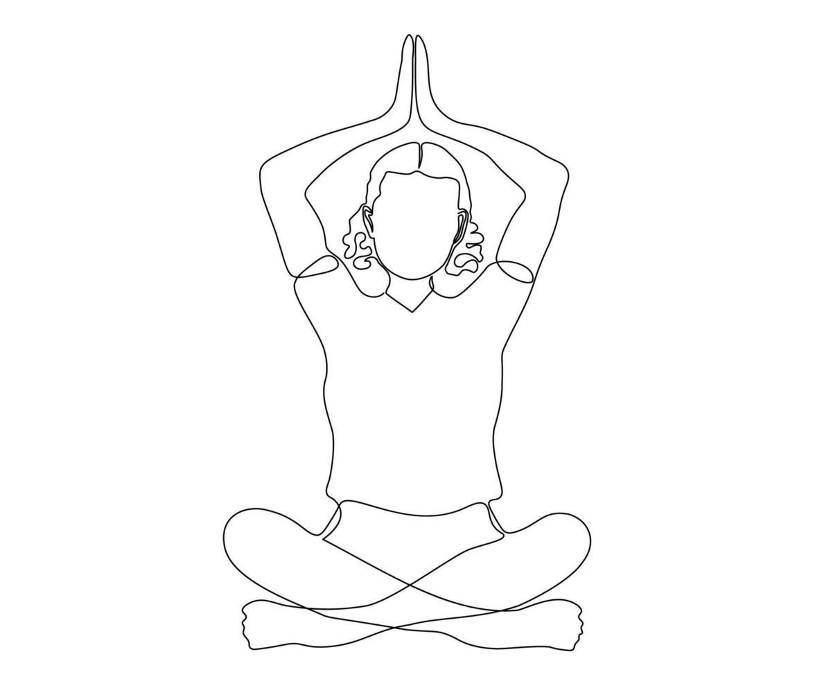 abstract woman without a face doing yoga ,hand drawn, continuous mono line, one line art vector
