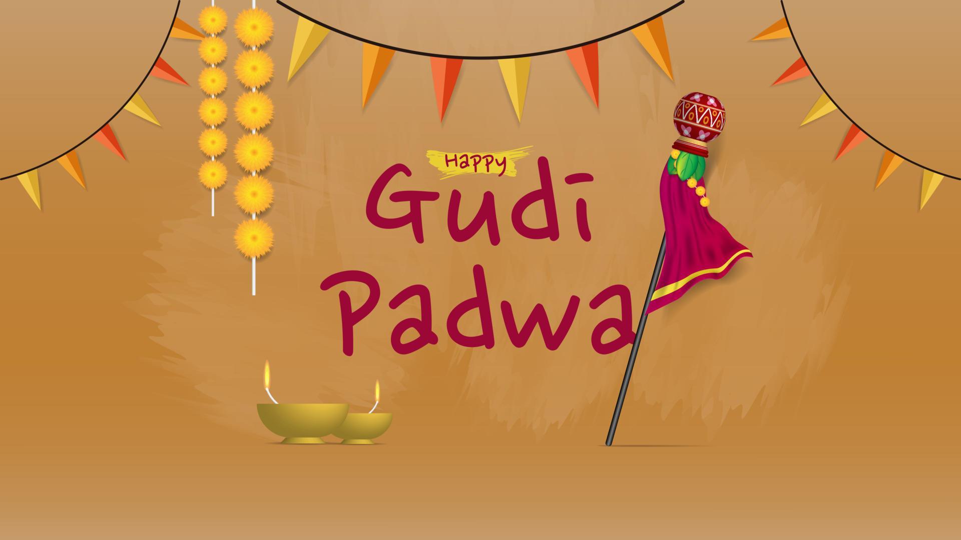 Gudi padwa marathi new year illustration greeting banner 17412406