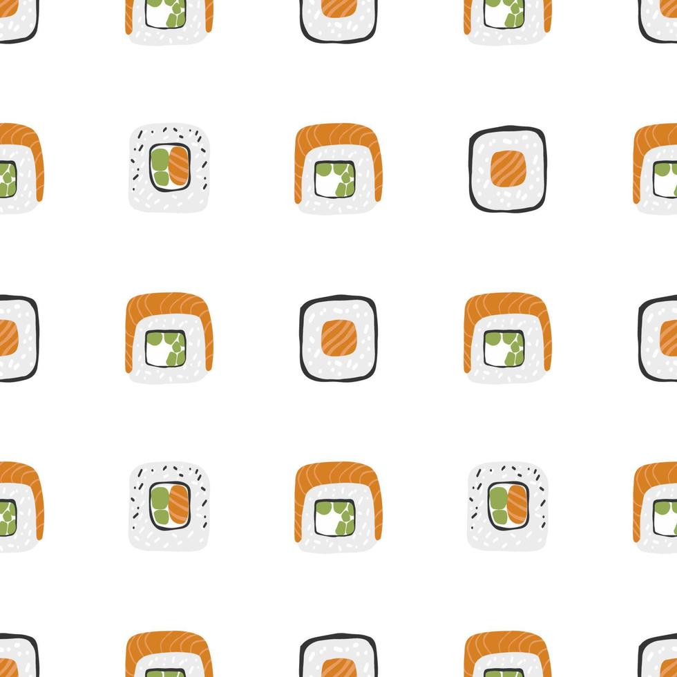 Seamless pattern with variation Sushi roll set illustration on white background vector