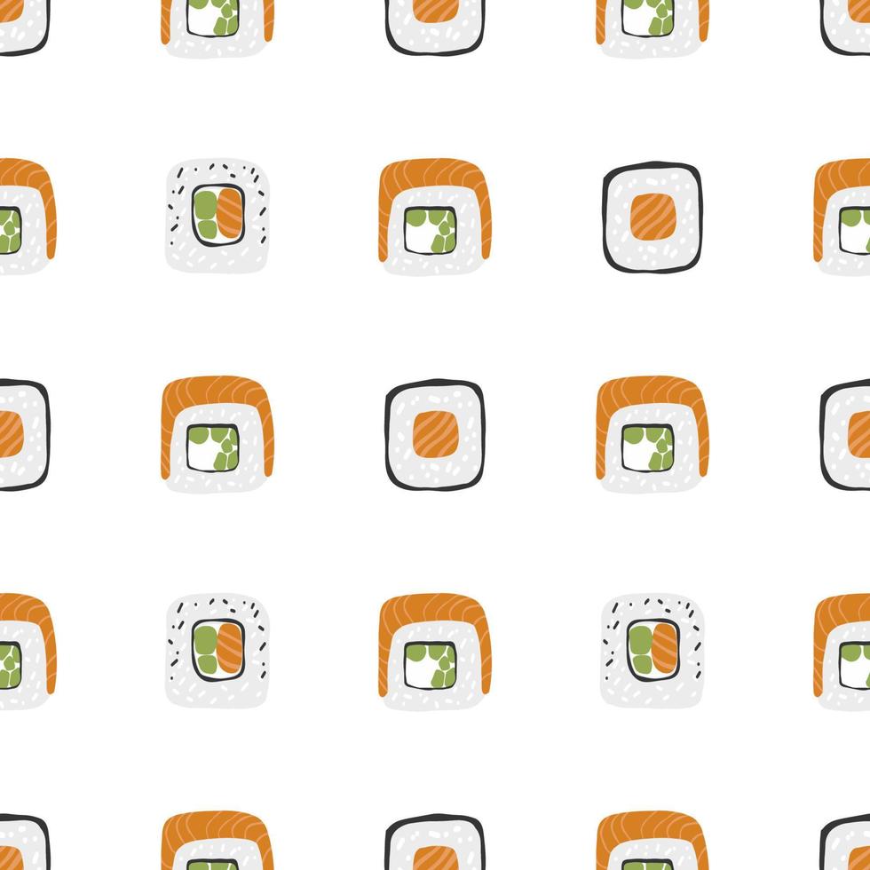 Seamless pattern with variation Sushi roll set illustration on white background vector